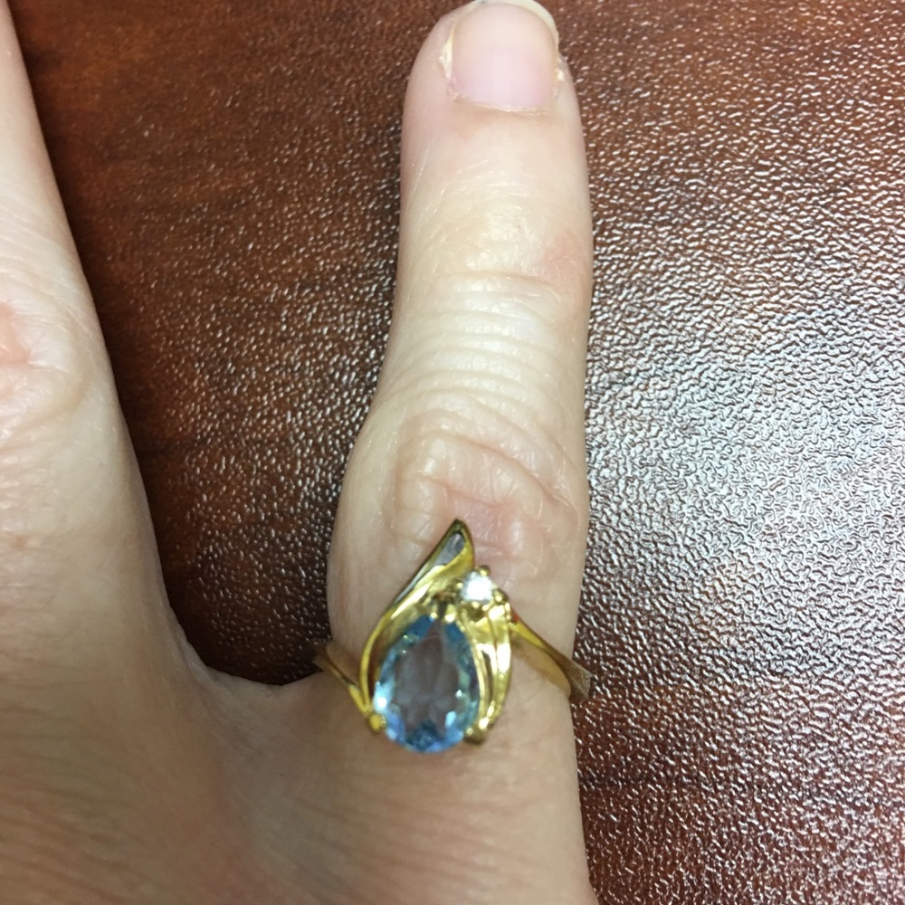 10K Gold Blue Topaz and Diamond Engagement Ring